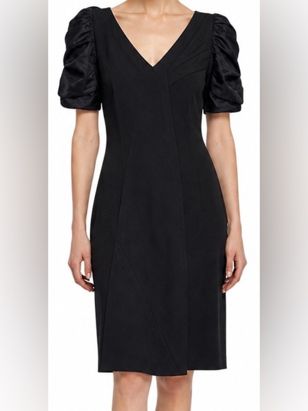 Prada FW 2008 Ruched Silk Sleeve Sheath Dress Black US 4